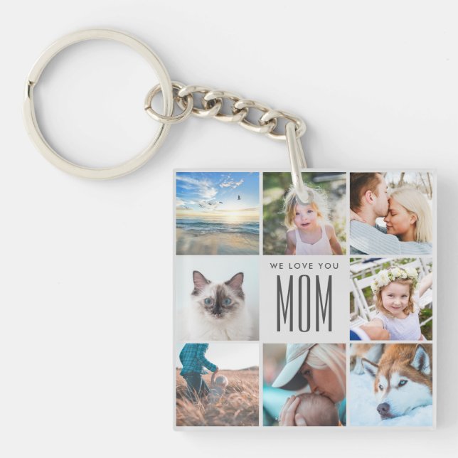 Modern Chic Mother's Day Mom Family Photo Collage Keychain (Front)