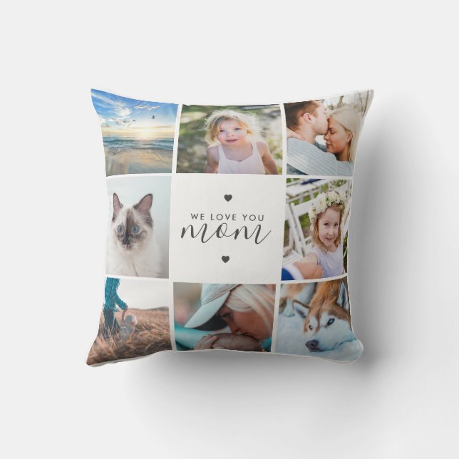 Modern Chic Mother's Day Mom Family Photo Collage Throw Pillow (Back)