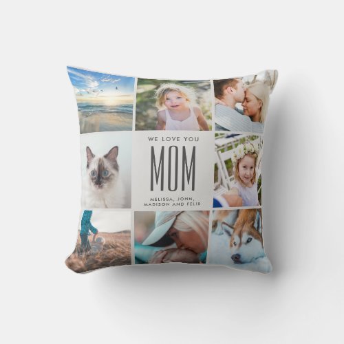 Modern Chic Mothers Day Mom Family Photo Collage Throw Pillow