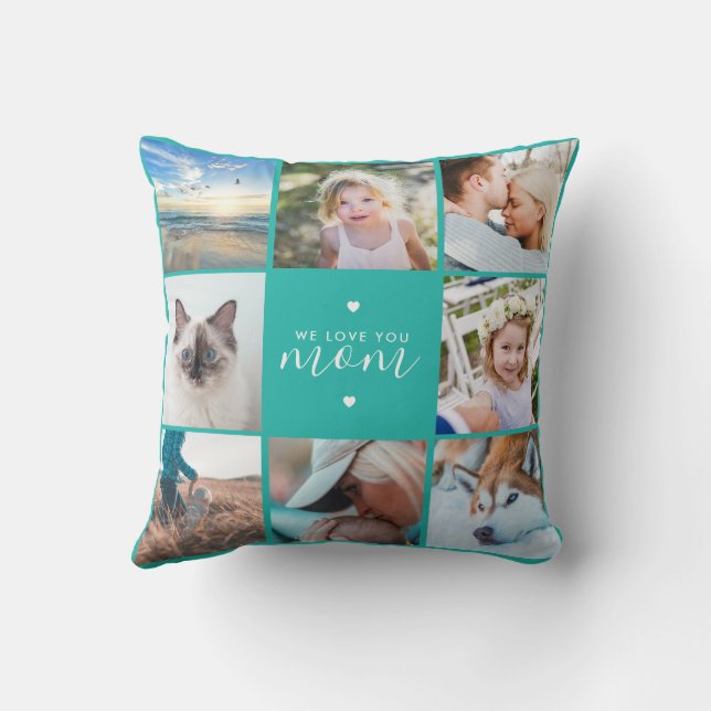 Modern Chic Mother's Day Mom Family Photo Collage Throw Pillow (Back)
