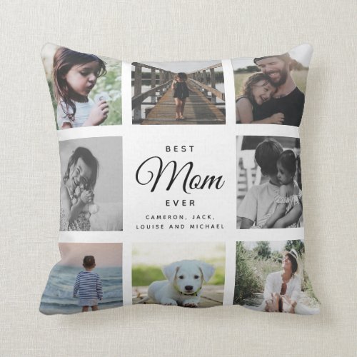 Modern Chic Mother's Day Mom Family Photo Collage Throw Pillow