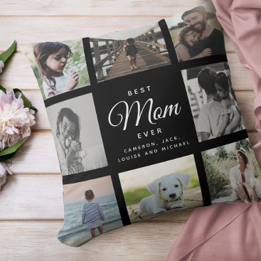 Modern Chic Mother's Day Mom Family Photo Collage  Throw Pillow
