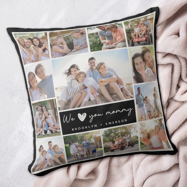 Modern Chic Mother's Day Mom Family Photo Collage Throw Pillow (Creator Uploaded)