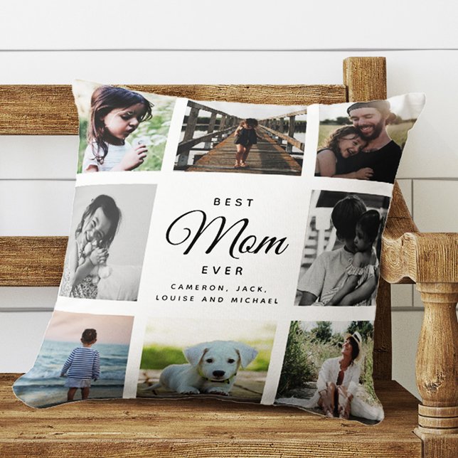 Modern Chic Mother's Day Mom Family Photo Collage Throw Pillow (Creator Uploaded)