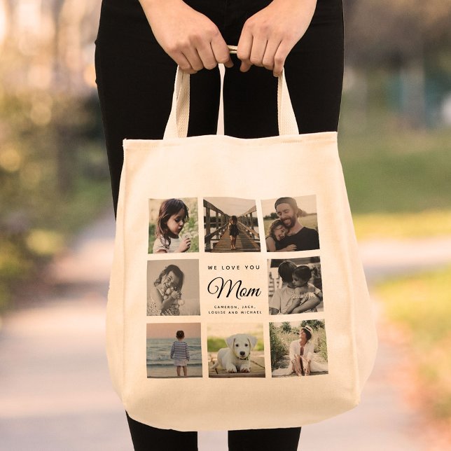 Modern Chic Mother's Day Mom Family Photo Collage Tote Bag (Creator Uploaded)