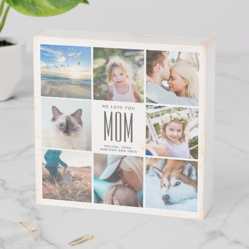 Modern Chic Mothers Day Mom Family Photo Display Wooden Box Sign