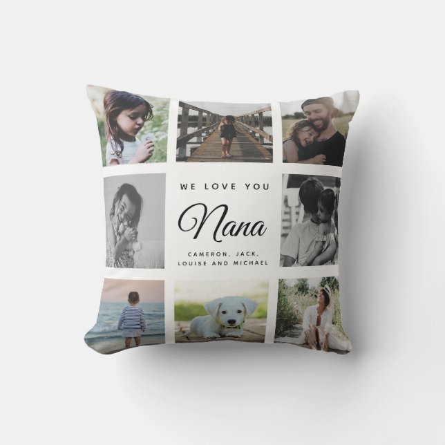 Modern Chic Mother's Day Nana Family Photo Collage Throw Pillow (Front)