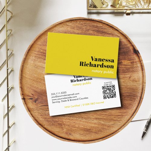 Modern Chic Mustard Yellow Notary Public QR Code Business Card