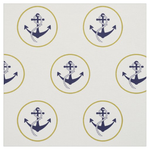 Modern Chic Nautical Anchor Navy Blue White Gold Fabric