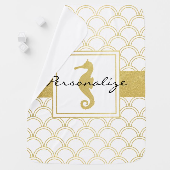 Modern Chic Nautical Pattern Gold Glitter Seahorse