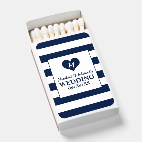 Modern Chic Navy and White Wedding Matchboxes