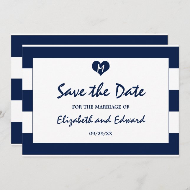 Modern Chic Navy and White Wedding Save The Date (Front/Back)