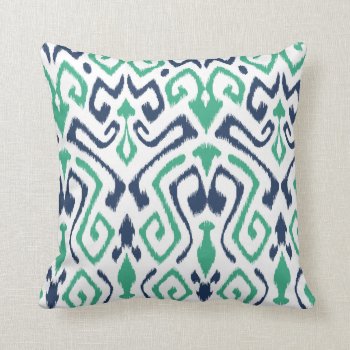 Modern Chic Navy Blue And Green Ikat Pillow by TintAndBeyond at Zazzle