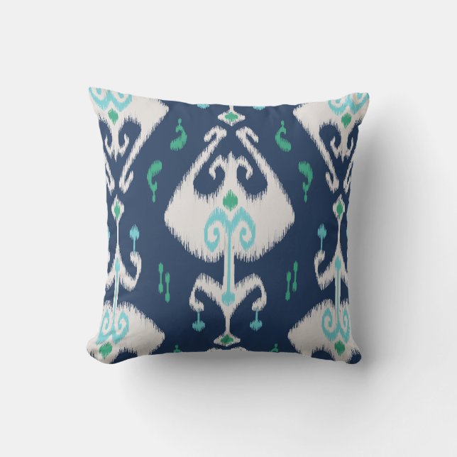 Modern chic navy blue and white ikat pillow (Front)