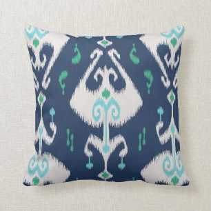 Modern chic navy blue and white ikat pillow