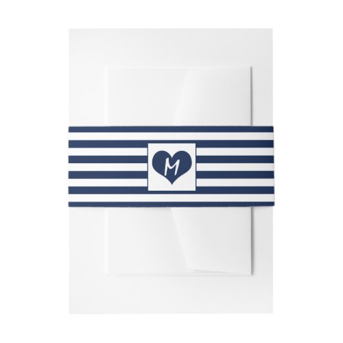 Modern Chic Navy Blue and White Wedding Invitation Belly Band