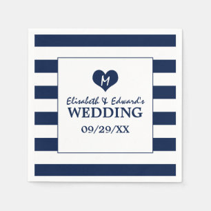 Modern Chic Navy Blue and White Wedding Napkins