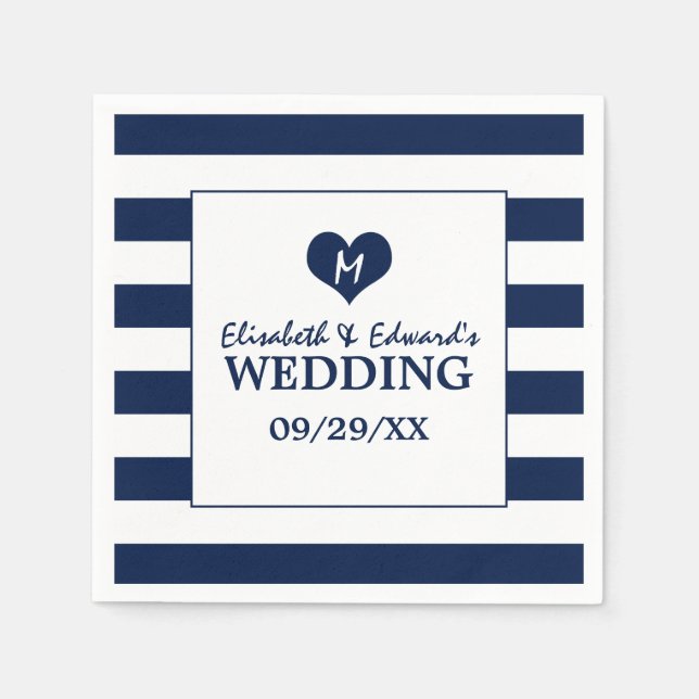 Modern Chic Navy Blue and White Wedding Napkins (Front)