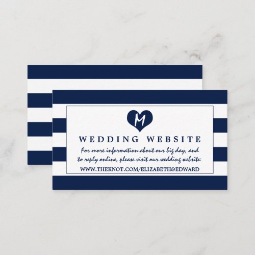 Modern Chic Navy Blue and White Wedding Website Enclosure Card