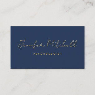 Modern Chic Navy Blue Gold Hand Written QR Code Business Card