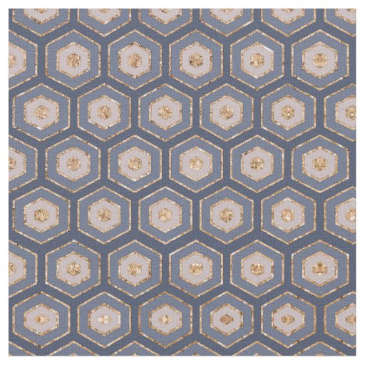 Modern Chic Navy Blue Gold Hexagon Geometric Fabric