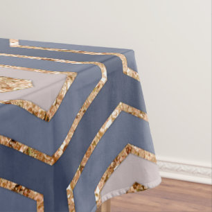 Modern Chic Navy Blue Gold Hexagon Geometric Tablecloth