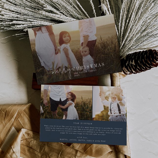 Modern Chic Navy Blue Photo Overlay Christmas News Holiday Card (Creator Uploaded)