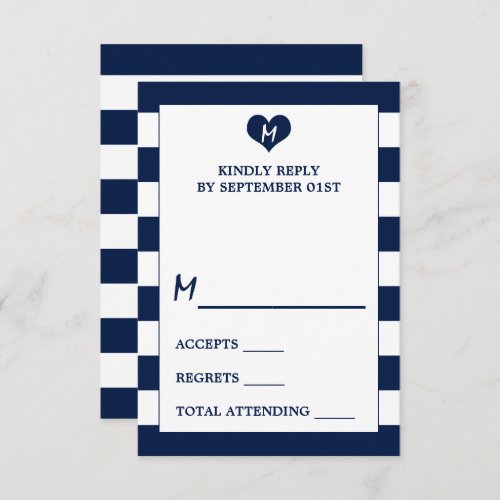 Modern Chic Navy Blue  White Wedding RSVP Card