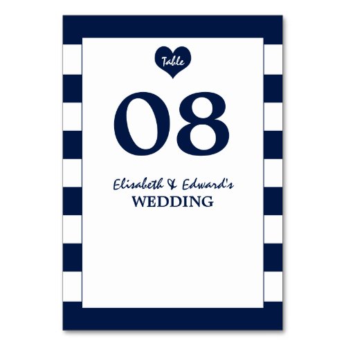 Modern Chic Navy Blue  White Wedding Table Number