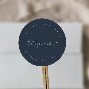 Modern Chic Navy Family Circular Return Address Classic Round Sticker