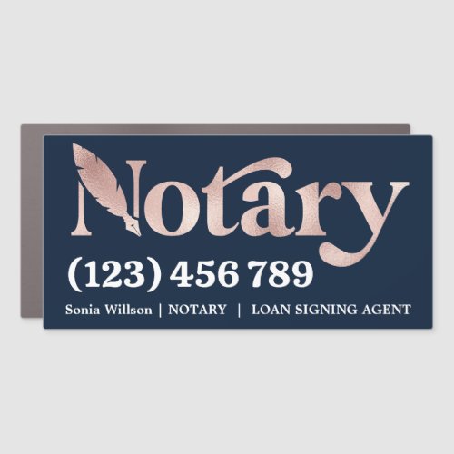 Modern Chic Navy Rose Notary Public Loan Signing Car Magnet