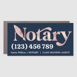 Modern Chic Navy Rose Notary Public Loan Signing Car Magnet