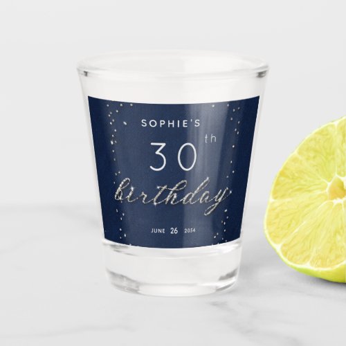 Modern Chic Navy Sparkle Glitter Birthday Party Shot Glass