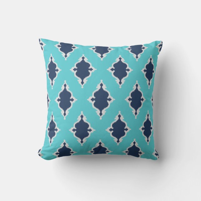 Modern chic navy turquoise ikat pillow (Front)