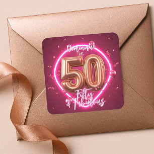 Modern Chic Neon Glow Rose Gold 50th Birthday Square Sticker