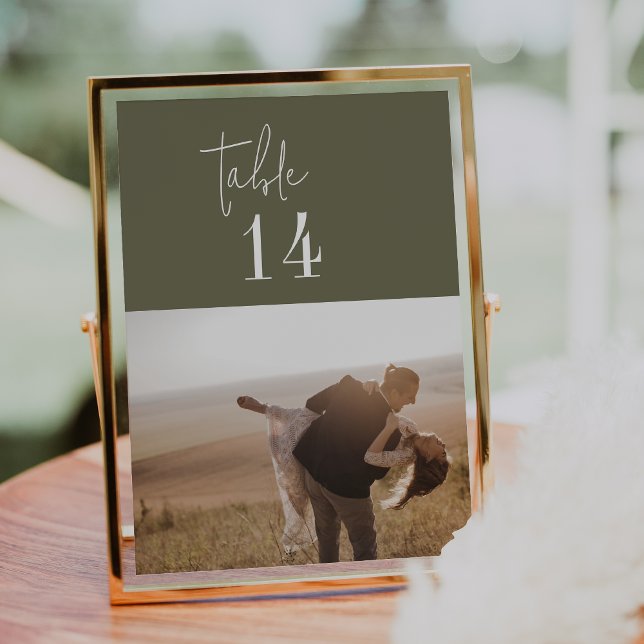 Modern Chic Olive Green 5x7" Photo Table Numbers (Creator Uploaded)