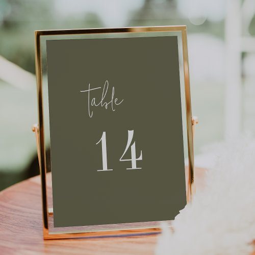 Modern Chic Olive Green 5x7 Table Numbers