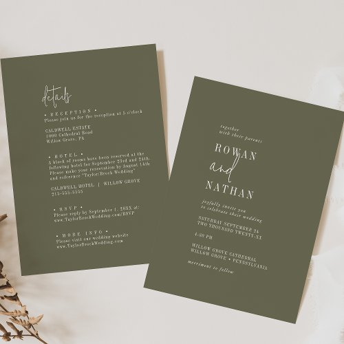Modern Chic Olive Green All In One Wedding Invitation
