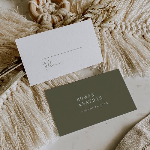 Modern Chic Olive Green Flat Wedding Place Card