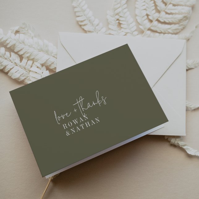 Modern Chic Olive Green Folded Wedding Letterpress Thank You Card (Creator Uploaded)