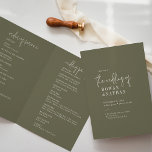 Modern Chic Olive Green Folded Wedding Program<br><div class="desc">This modern chic olive green folded wedding program is perfect for a simple wedding. The woodsy boho design features rustic unique and stylish bohemian typography in a minimal woodland forest green color.</div>
