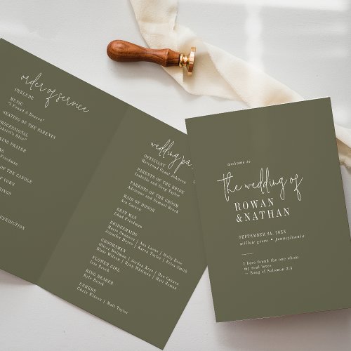 Modern Chic Olive Green Folded Wedding Program