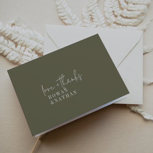 Modern Chic Olive Green Folded Wedding Thank You Card