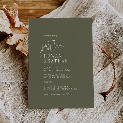 Modern Chic Olive Green Just Love Wedding Invitation