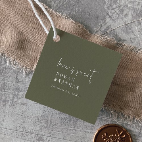 Modern Chic Olive Green Love is Sweet Wedding Favor Tags