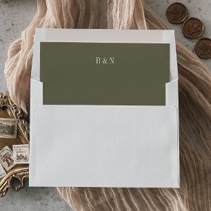 Modern Chic Olive Green Monogram Wedding Envelope Liner