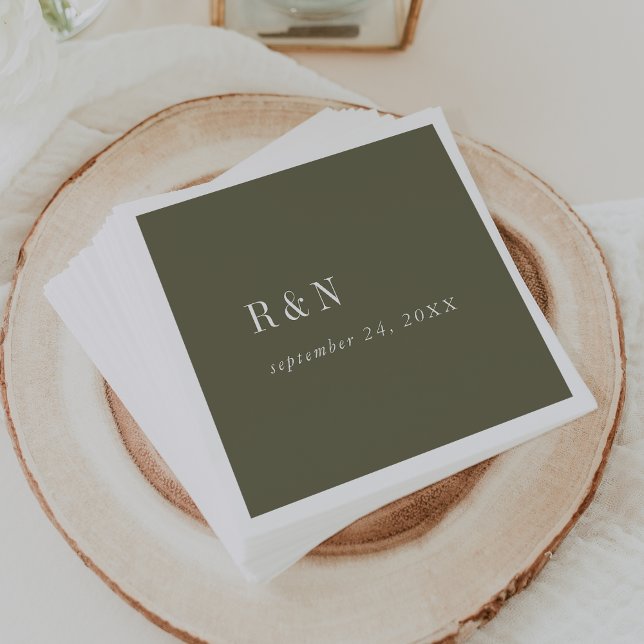 Modern Chic Olive Green Monogram Wedding Napkins (Creator Uploaded)