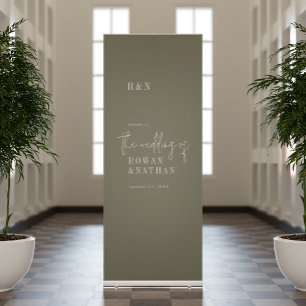Modern Chic Olive Green Monogram Wedding Welcome Retractable Banner