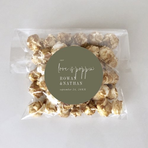 Modern Chic Olive Green Our Love Is Poppin Classic Round Sticker