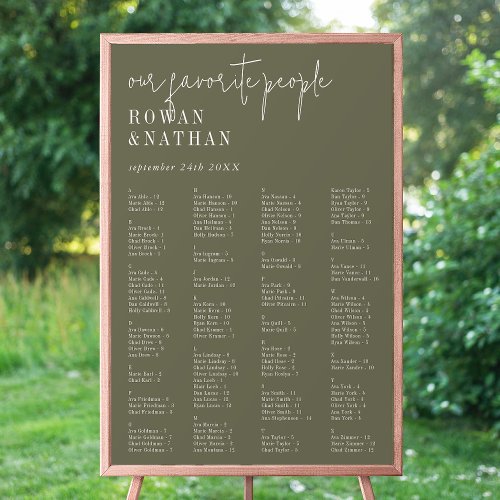 Modern Chic Olive Green Printable Seating Chart